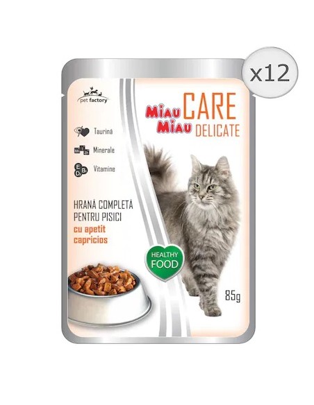 Hrana umeda pentru pisici Miau Miau Care Delicate Macrou, Plic, 12x85 g