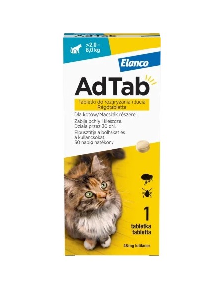 AdTab 48 mg pisici impotriva purecilor si a capuselor (2-8 kg) - 1 cp