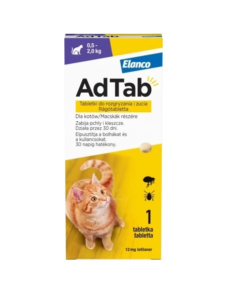 AdTab 12 mg pisici impotriva purecilor si a capuselor (0,5-2 kg) - 1 cp