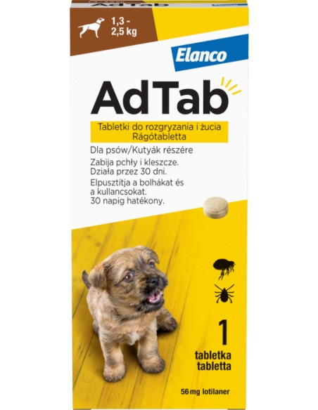 AdTab 56 mg caini impotriva purecilor si a capuselor (1,3-2,5 kg) - 1 cp