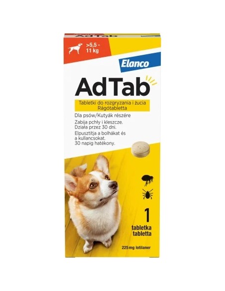 AdTab 225 mg caini impotriva purecilor si a capuselor (5,5-11 kg) - 1 cp