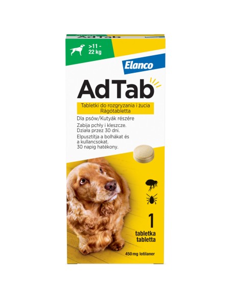 AdTab 450 mg caini impotriva purecilor si a capuselor (11-22 kg) - 1 cp