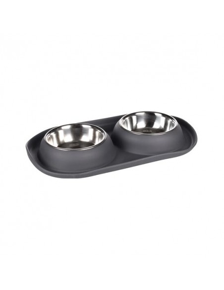 Castron Dublu Antiderapant Cuve Inox pentru Caini Grafa 2x220 ml