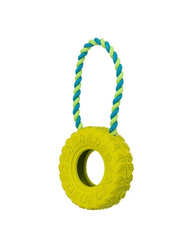 Jucarie Pentru Caini, Anvelopa Pe Sfoara, 15 cm/31 cm, Lime, 33702
