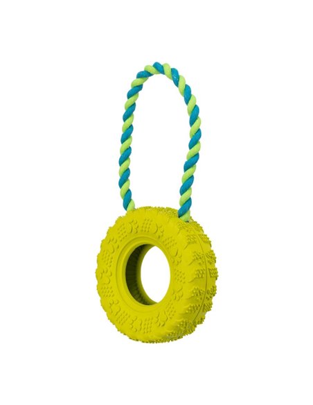 Jucarie Pentru Caini, Anvelopa Pe Sfoara, 15 cm/31 cm, Lime, 33702