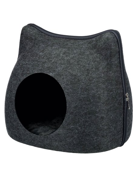 Cos Soft Cu Fermoar, Forma Cap Pisica, 38x35x37 cm, Antracit, 36318	