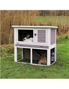 Cusca De Exterior Pentru Rozatoare, Cu Spatiu De Joaca, Lemn, 104x97x52 cm, Gri/Alb, 62305	