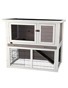 Cusca De Exterior Pentru Rozatoare, Cu Spatiu De Joaca, Lemn, 104x97x52 cm, Gri/Alb, 62305	 2