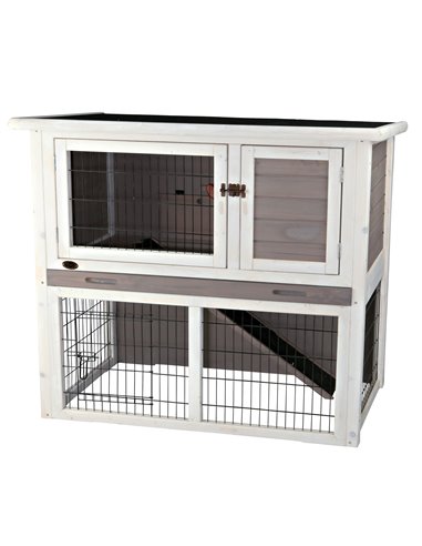 Cusca De Exterior Pentru Rozatoare, Cu Spatiu De Joaca, Lemn, 104x97x52 cm, Gri/Alb, 62305	