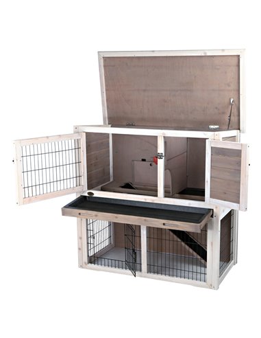 Cusca De Exterior Pentru Rozatoare, Cu Spatiu De Joaca, Lemn, 104x97x52 cm, Gri/Alb, 62305	