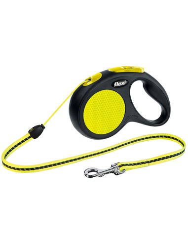 Lesa Flexi Neon, Snur, S: 5 m/12 kg, Negru/Galben Neon, 20911