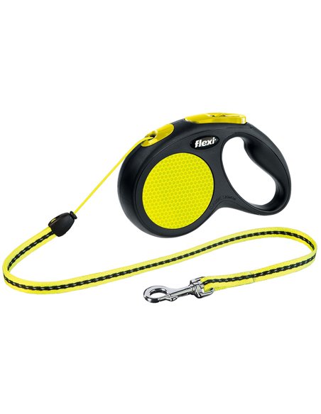 Lesa Flexi Neon, Snur, S: 5 m/12 kg, Negru/Galben Neon, 20911