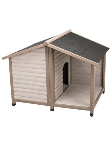 Casuta Lodge Din Lemn Pentru Caini, M-L: 130x100x105 cm, Gri, 39517	