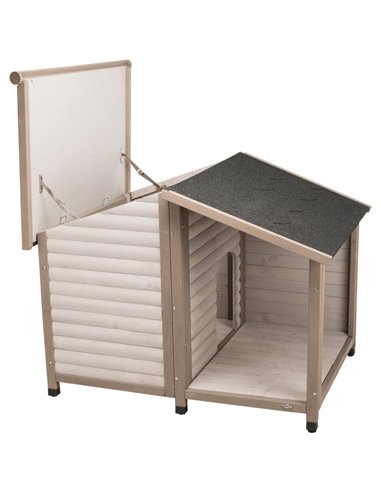 Casuta Lodge Din Lemn Pentru Caini, M-L: 130x100x105 cm, Gri, 39517	