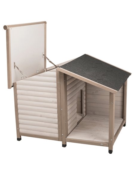 Casuta Lodge Din Lemn Pentru Caini, M-L: 130x100x105 cm, Gri, 39517	