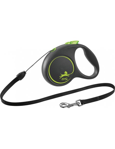 Lesa Flexi Black Design, Snur, S: 5 m/12 kg, Verde, 12254