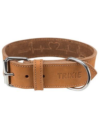 Zgarda Piele Rustic Heartbeat, L: 47-55 cm / 40mm, Maro, 19016