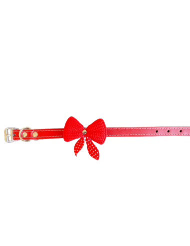 Zgarda Piele Naturala cu Fundita Ticotata, Diverse Culori, 15 mm x 37 cm