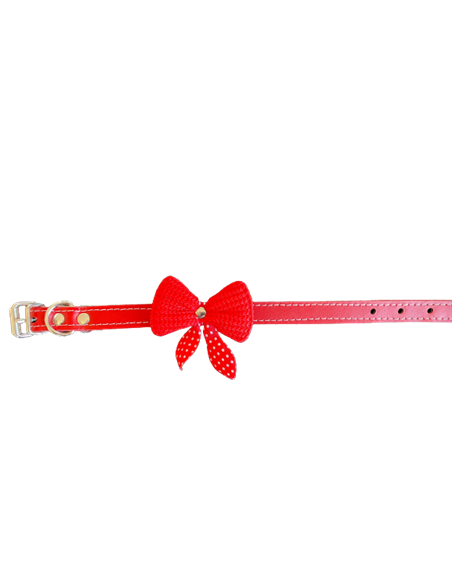 Zgarda Piele Naturala cu Fundita Ticotata, Diverse Culori, 15 mm x 37 cm