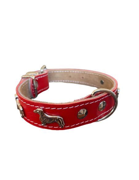 Zgarda Piele Natuala Rosie cu Accesorii Teckel, 25 mm x 40 cm