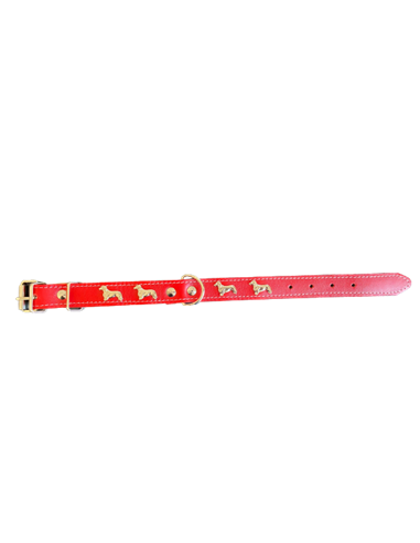 Zgarda Piele Natuala Rosie cu Accesorii Teckel, 25 mm x 40 cm