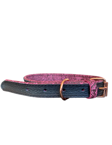 Zgarda Monserra Piele Naturala, Negru/Roz, 20 mm x 45 cm