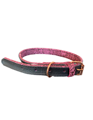 Zgarda Monserra Piele Naturala, Negru/Roz, 20 mm x 45 cm