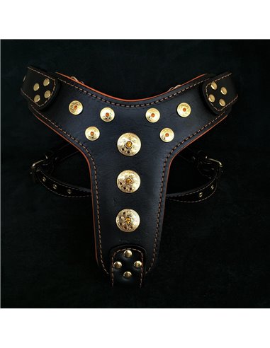 Ham Bijou, Piele Naturala, Negru/Portocaliu, pentru Amstaff, Labrador, Doberman etc