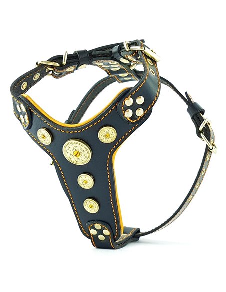 Ham Bijou, Piele Naturala, Negru/Portocaliu, pentru Amstaff, Labrador, Doberman etc