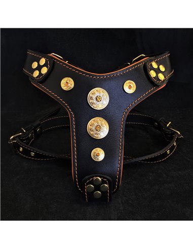 Ham Bijou, Piele Naturala, Negru/Portocaliu, pentru Amstaff, Labrador, Doberman etc