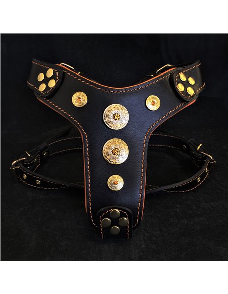 Ham Bijou, Piele Naturala, Negru/Portocaliu, pentru Amstaff, Labrador, Doberman etc