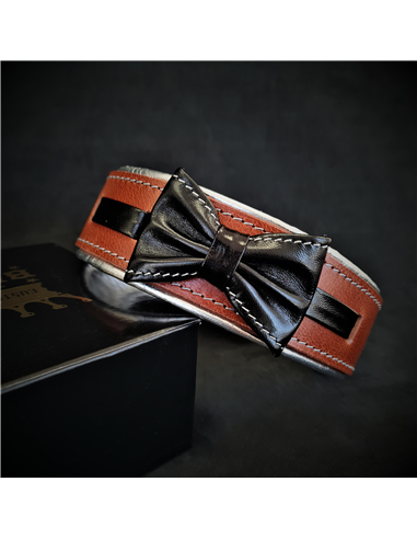 Zgarda Bowtie-Papion, Piele Naturala, M, Maro/Negru