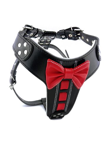 Ham Bowtie-Papion, Piele Naturala, Negru/Rosu, pentru Labrador, Doberman, Bulldog etc