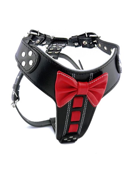 Ham Bowtie-Papion, Piele Naturala, Negru/Rosu, pentru Labrador, Doberman, Bulldog etc