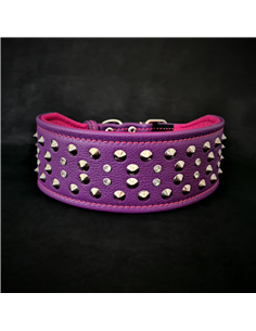 Zgarda Crystal, Piele Naturala, Violet/Roz, pentru St Bernard, Cane Corso, Labrador etc
