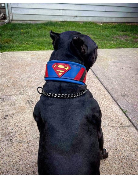 Zgarda Superman, Piele Naturala, M/L/XL, pentru Cane Corso, Labrador, Amstaff etc