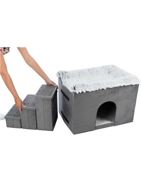 (-20%) Culcus Harvey Cu Trepte, 119x47x50 cm, Gri/Alb/Negru, 38039	