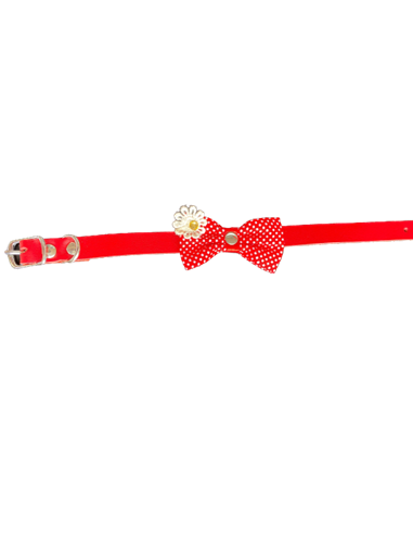Zgarda Piele Naturala 10 mm x 31 cm, cu Fundita, cu Buline si Floare, Rosu