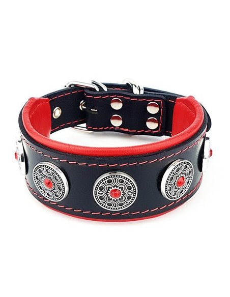 Zgarda Bijou, Piele Naturala, S, Negru/Rosu