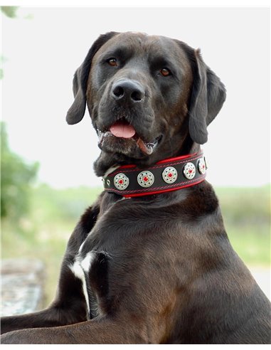 Zgarda Bijou, Piele Naturala, S, Negru/Rosu