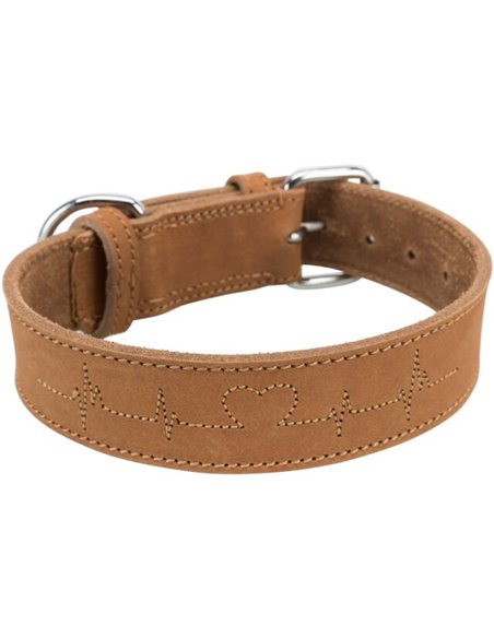 Zgarda Piele Rustic Heartbeat, S-M: 34-40 cm / 30 mm, Maro, 19014