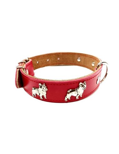 Zgarda Piele Naturala, cu Accesorii Bulldog, 25 mm x 50 cm, Rosu