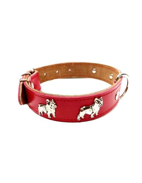 Zgarda Piele Naturala, cu Accesorii Bulldog, 25 mm x 50 cm, Rosu