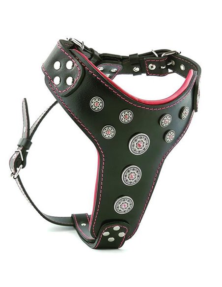 am Bijou, Piele Naturala, M: 50-75 cm, Negru/Rosu, pentru Amstaff, Border Collie, Vizsla, etc