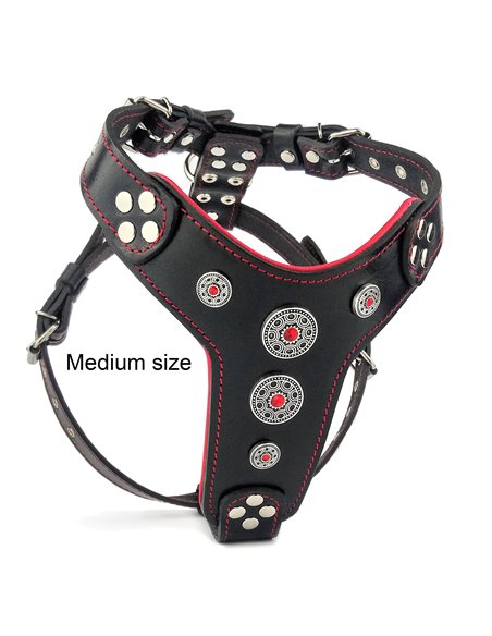 am Bijou, Piele Naturala, M: 50-75 cm, Negru/Rosu, pentru Amstaff, Border Collie, Vizsla, etc