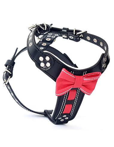 Ham Bowtie-Papion, Piele Naturala, S: 40-73 cm, Negru/Rosu, pentru Pug, Bulldog, Jack Russel, etc