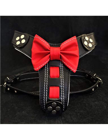 Ham Bowtie-Papion, Piele Naturala, S: 40-73 cm, Negru/Rosu, pentru Pug, Bulldog, Jack Russel, etc