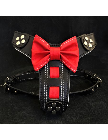 Ham Bowtie-Papion, Piele Naturala, S: 40-73 cm, Negru/Rosu, pentru Pug, Bulldog, Jack Russel, etc