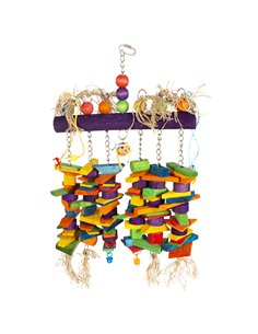 Jucarie Pentru Pasari, Colorata Cu Cuburi De Lemn, 66x42cm, L11576
