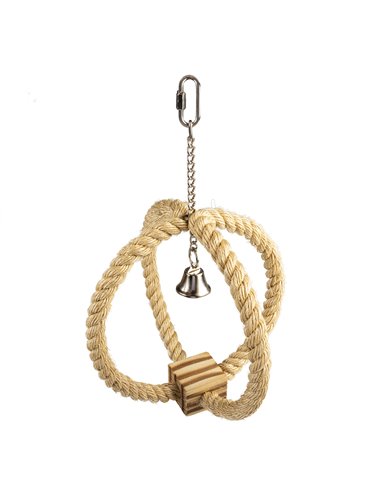 Jucarie Pentru Pasari, Coarda Din Sisal Cu Cub De Lemn Si Clopotel, 33x22x22cm, L13563